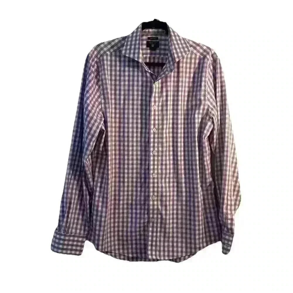 Gant Button Down Shirt Purple Gingham Easy Care Fitted Mens XL